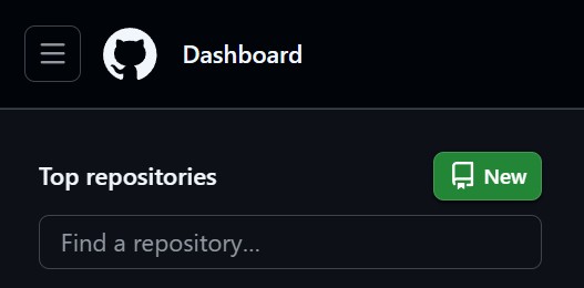 GitHub dashboard showing the 'New' button to create a repository